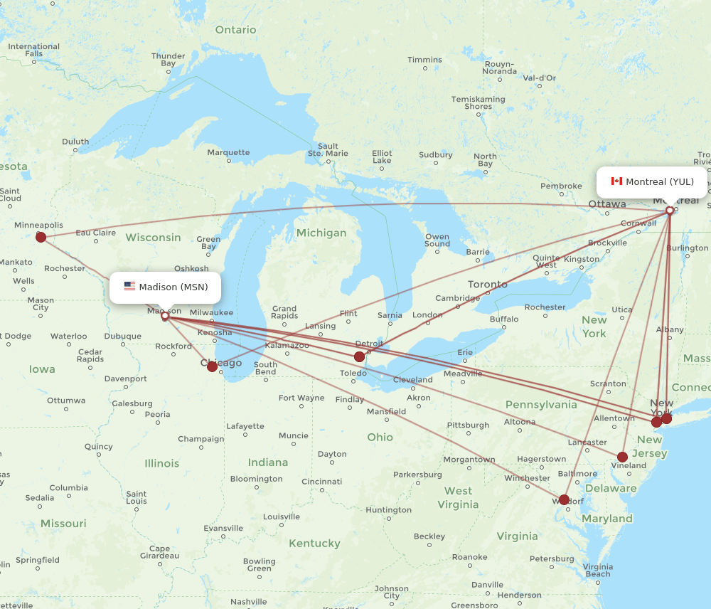YUL-MSN flight routes