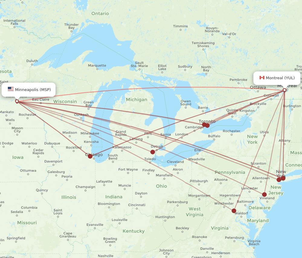 YUL-MSP flight routes