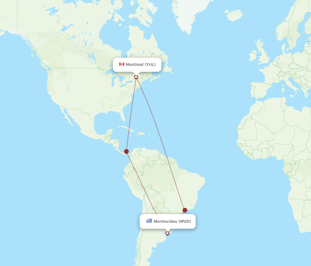 YUL to MVD flights and routes map