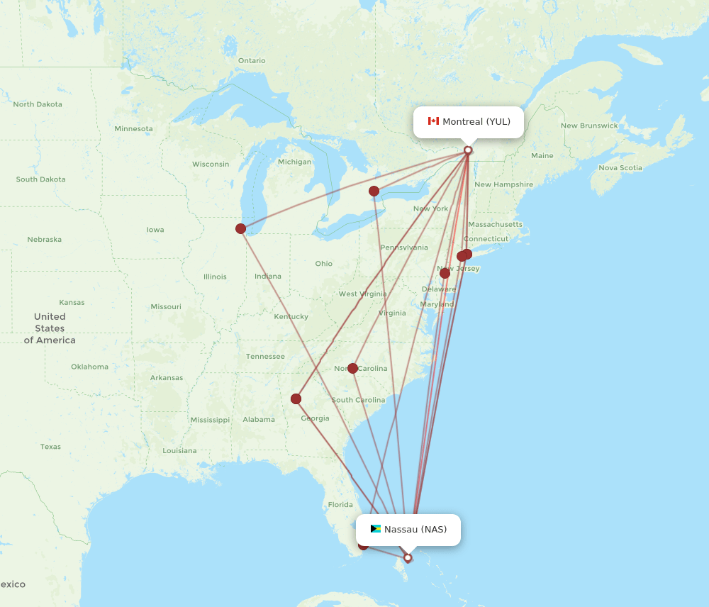 YUL to NAS flights and routes map