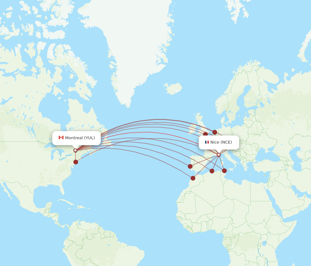YUL to NCE flights and routes map