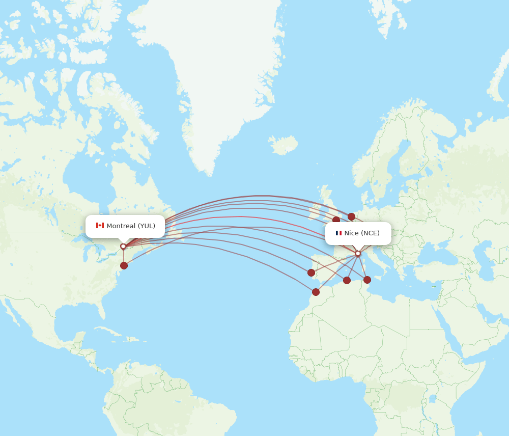 YUL-NCE flight routes