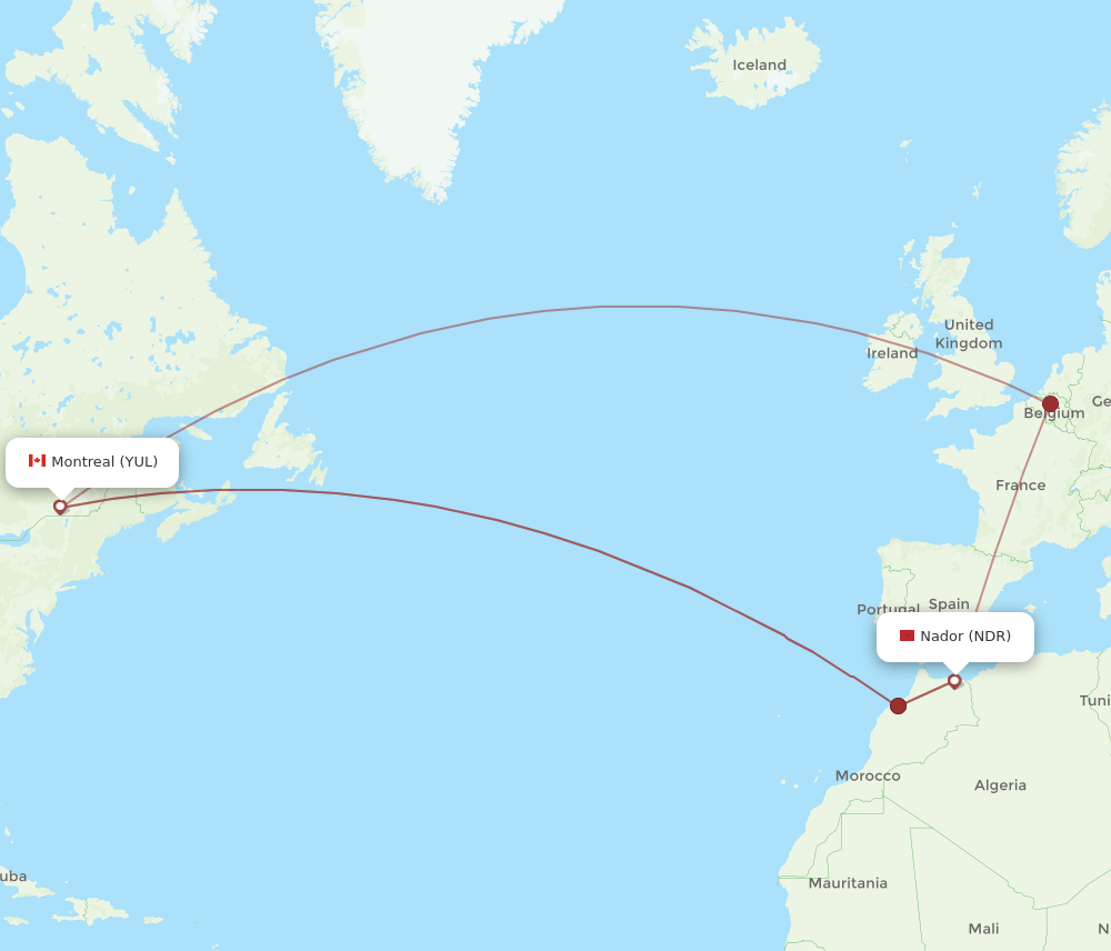 YUL-NDR flight routes