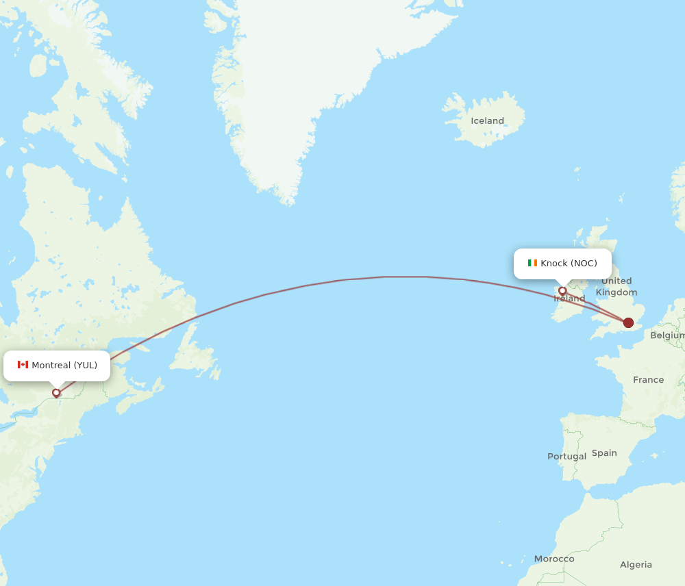 YUL to NOC flights and routes map