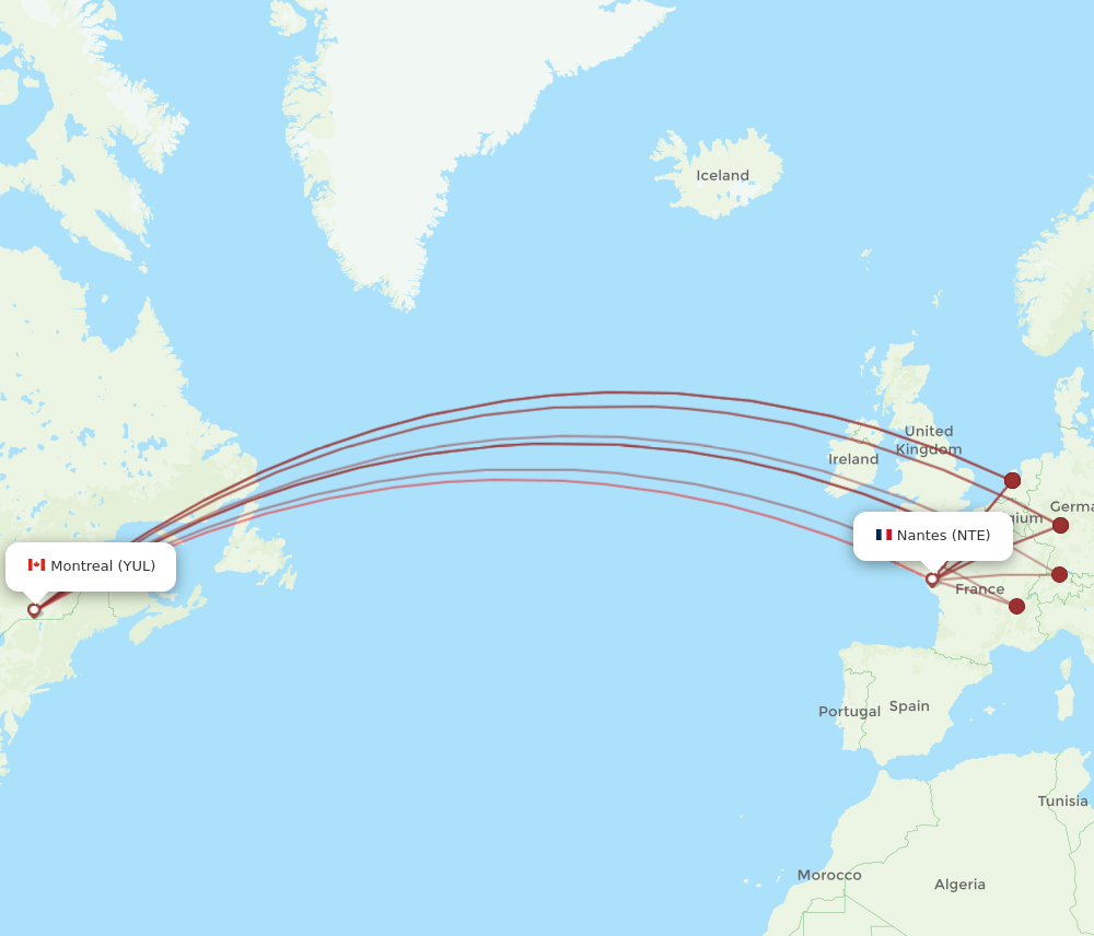 YUL to NTE flights and routes map