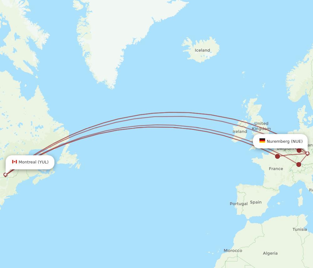 YUL-NUE flight routes