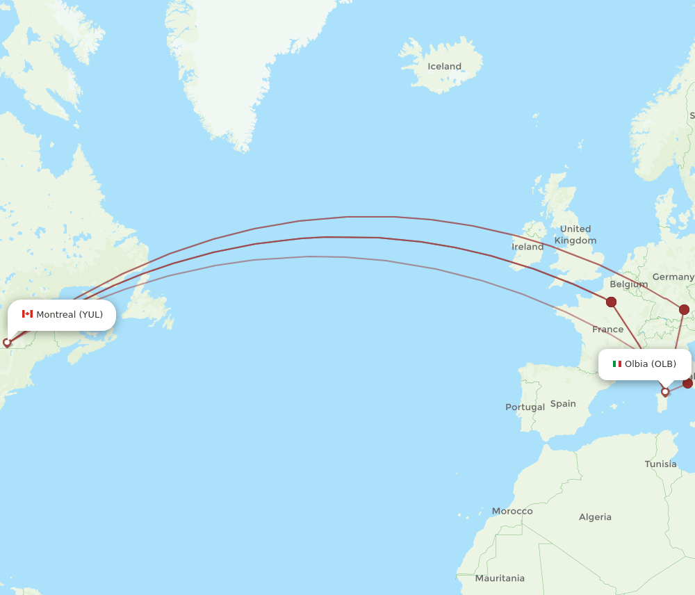 YUL-OLB flight routes