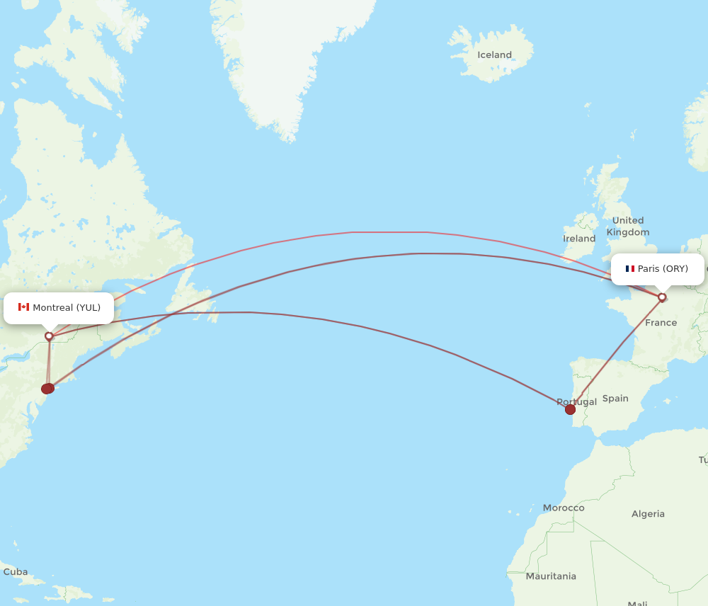 YUL to ORY flights and routes map