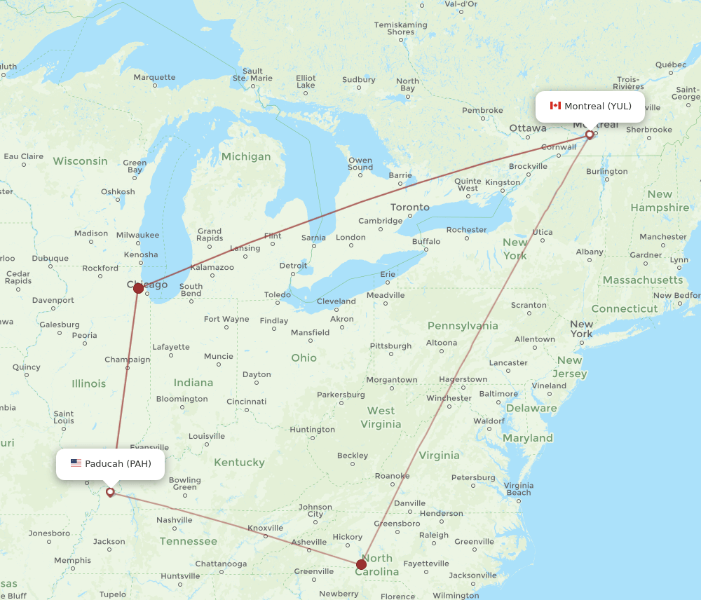 YUL-PAH flight routes