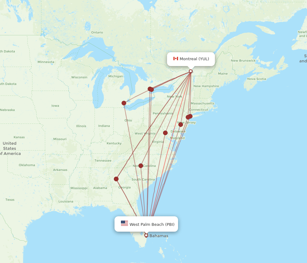 YUL-PBI flight routes