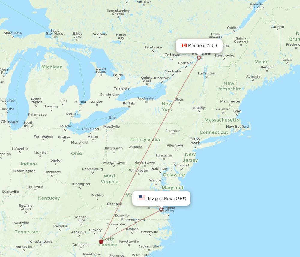 YUL-PHF flight routes
