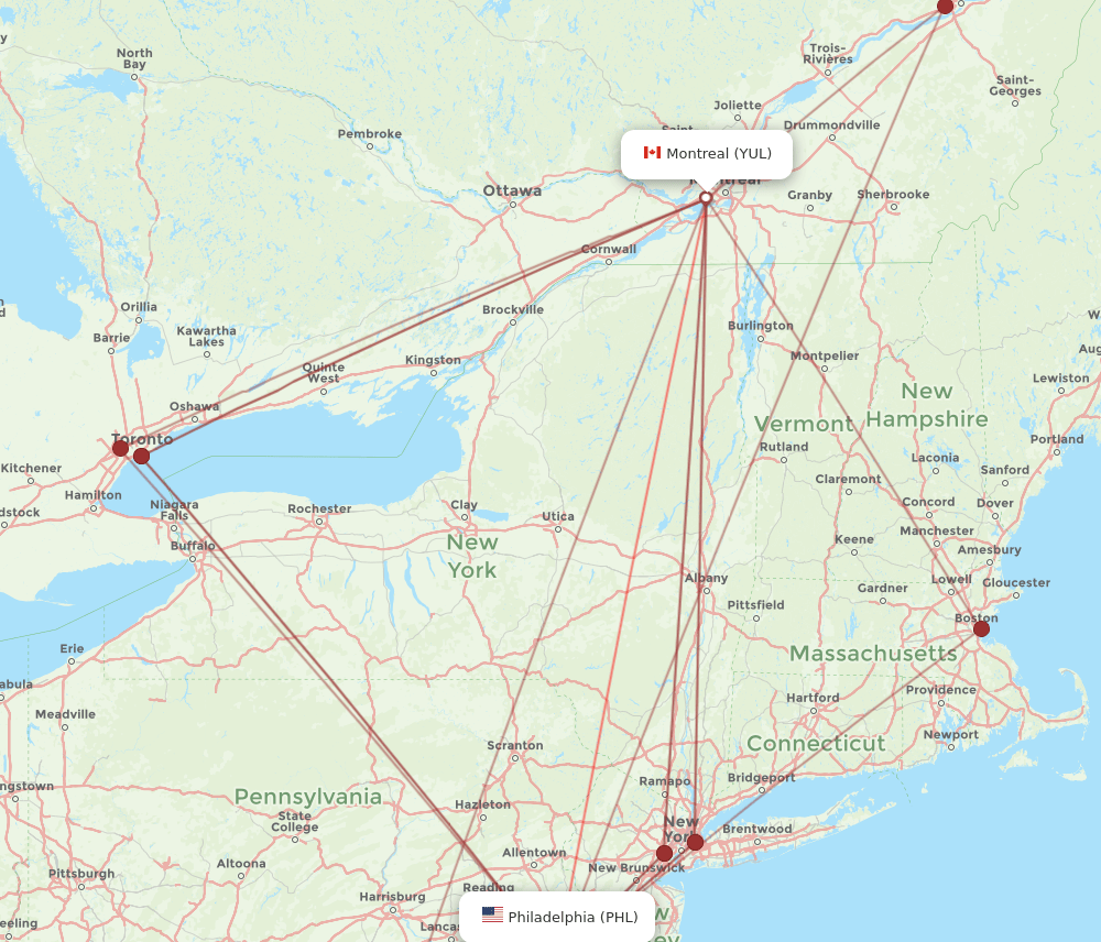 YUL-PHL flight routes