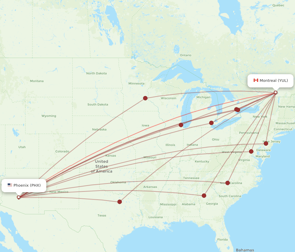 YUL-PHX flight routes