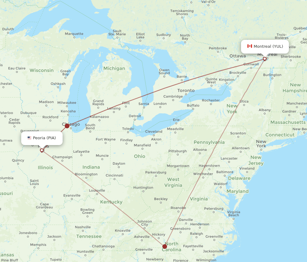 YUL-PIA flight routes