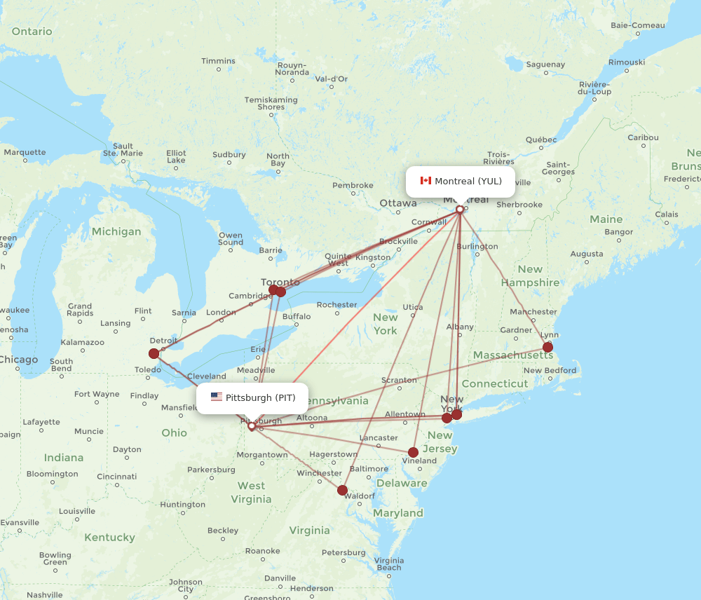 YUL-PIT flight routes