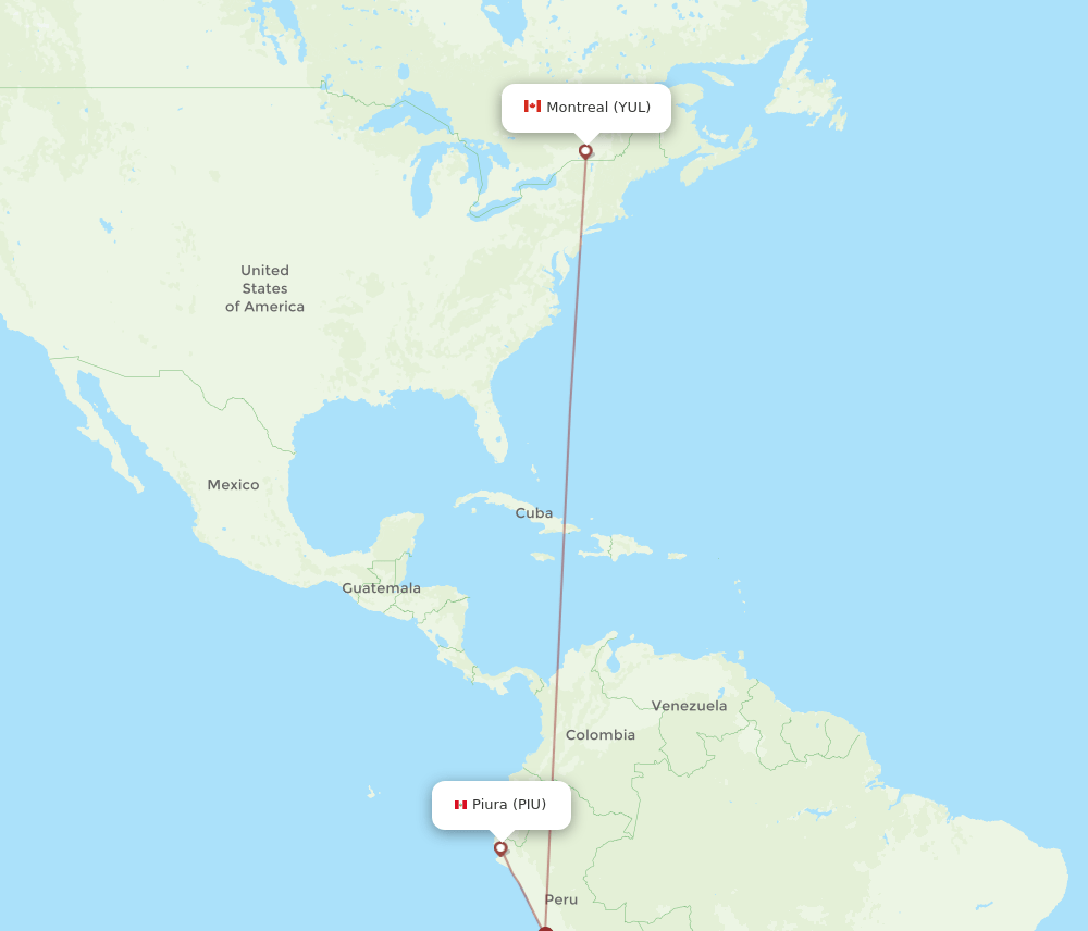 YUL to PIU flights and routes map