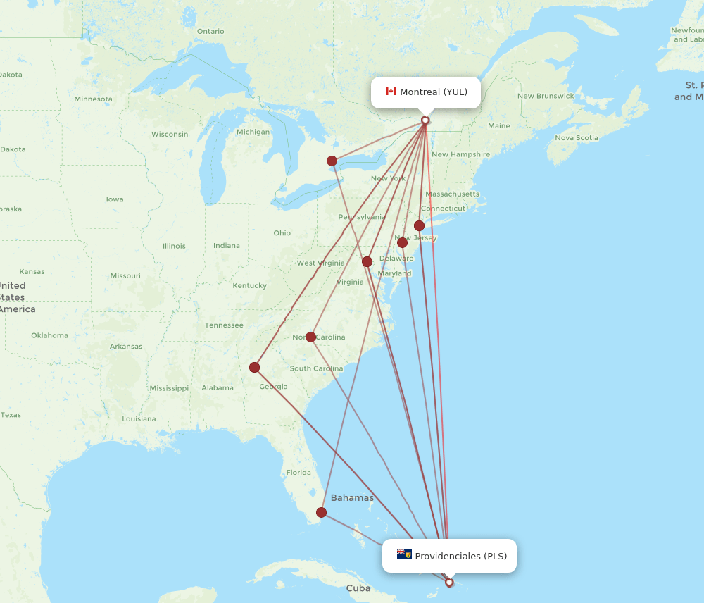 YUL-PLS flight routes