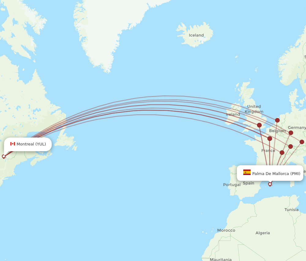 YUL to PMI flights and routes map