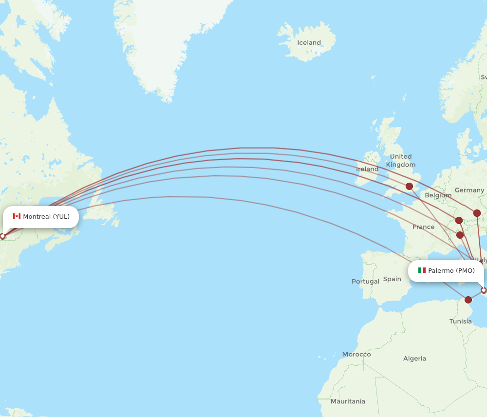 YUL to PMO flights and routes map