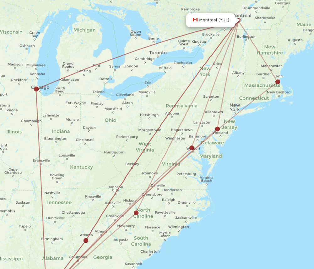 YUL to PNS flights and routes map