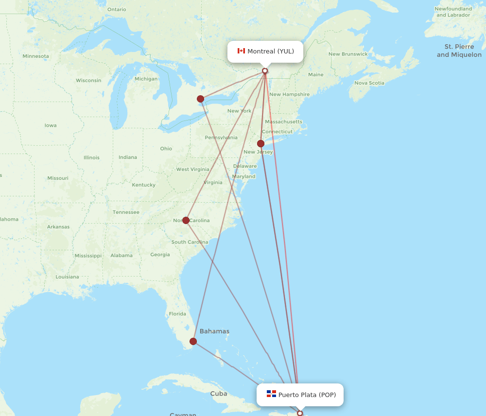 YUL to POP flights and routes map