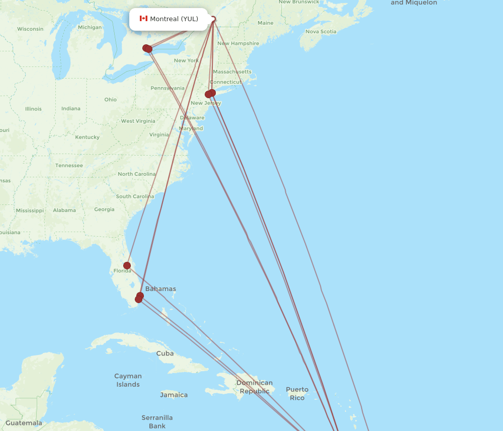 YUL to POS flights and routes map