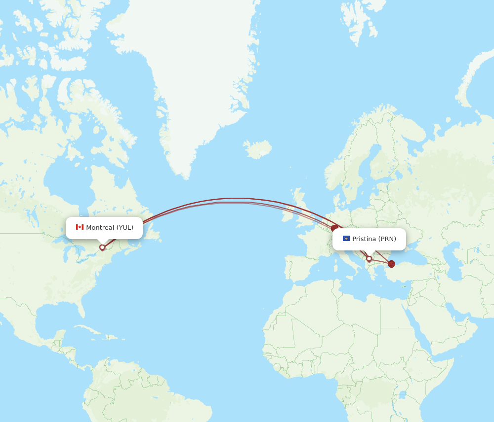 YUL-PRN flight routes