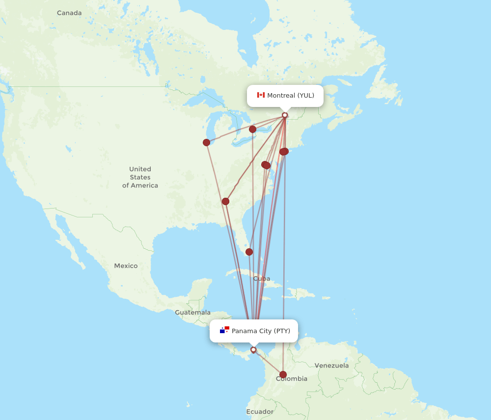 YUL-PTY flight routes