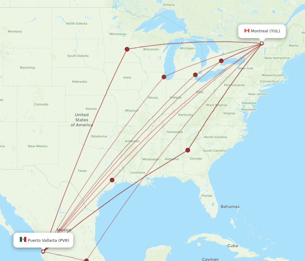 YUL to PVR flights and routes map