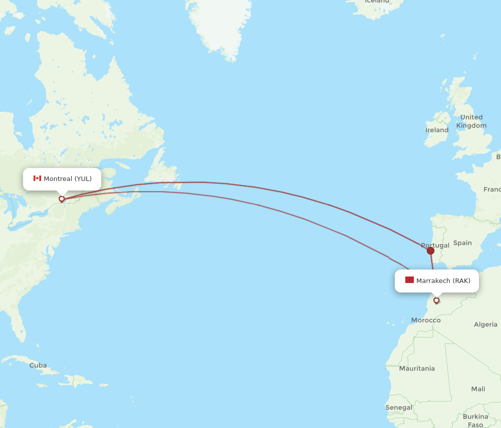 YUL-RAK flight routes