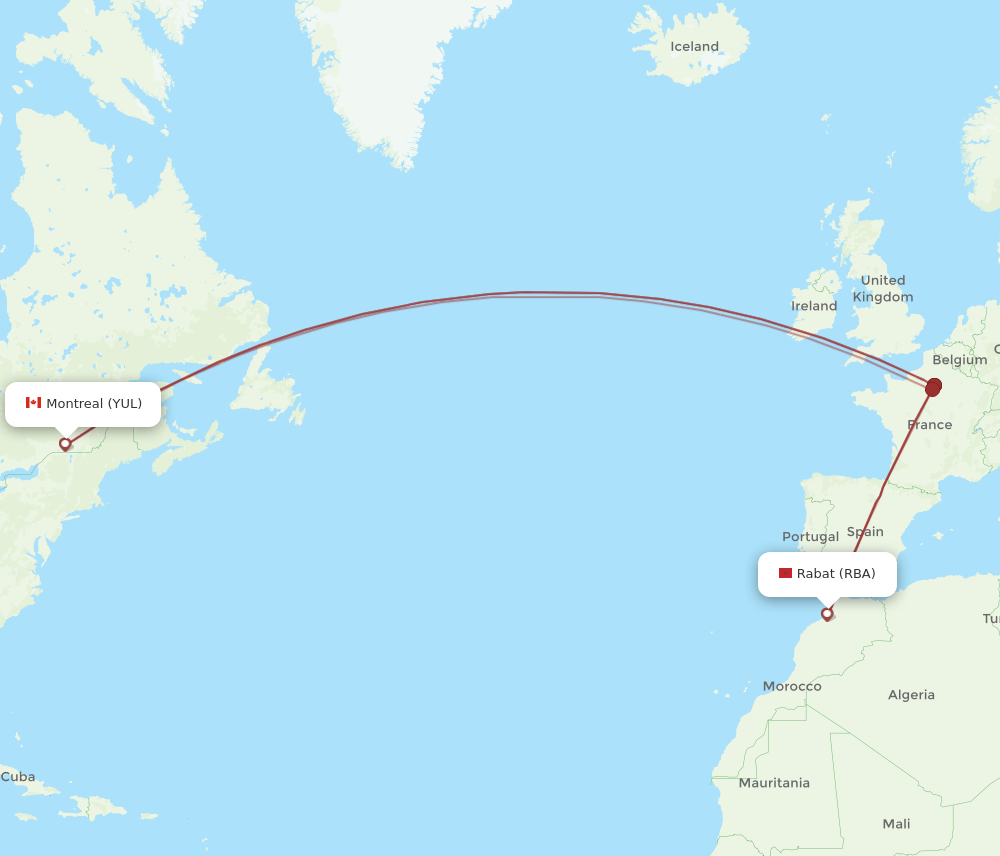 YUL-RBA flight routes