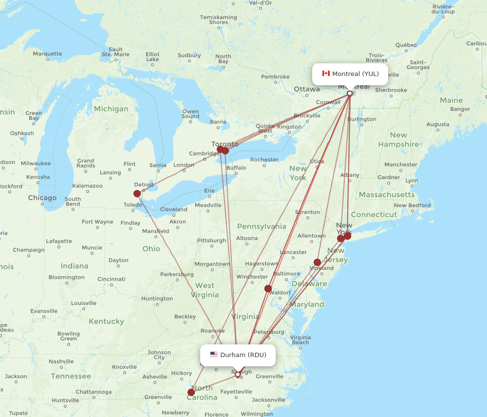 YUL-RDU flight routes