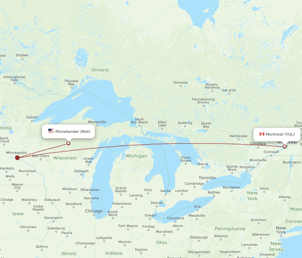 YUL-RHI flight routes