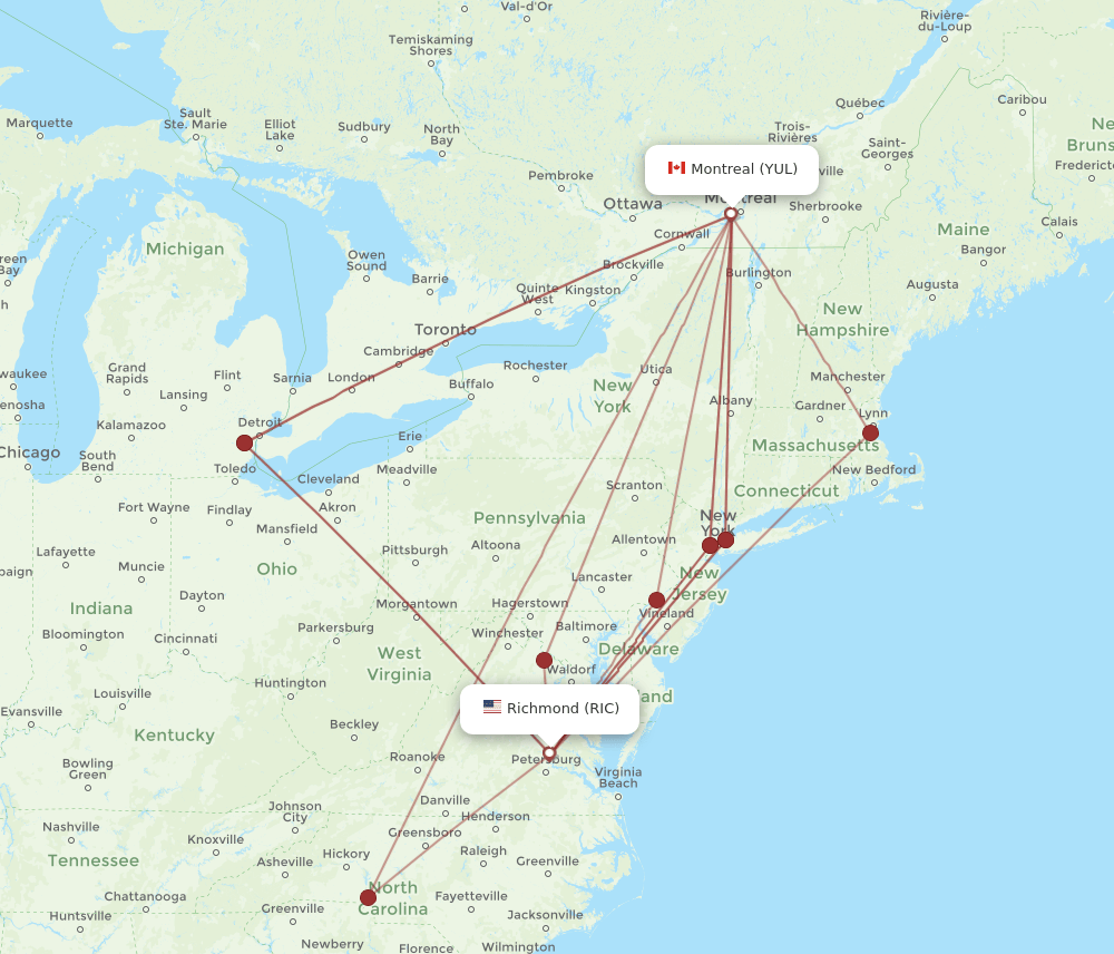 YUL-RIC flight routes