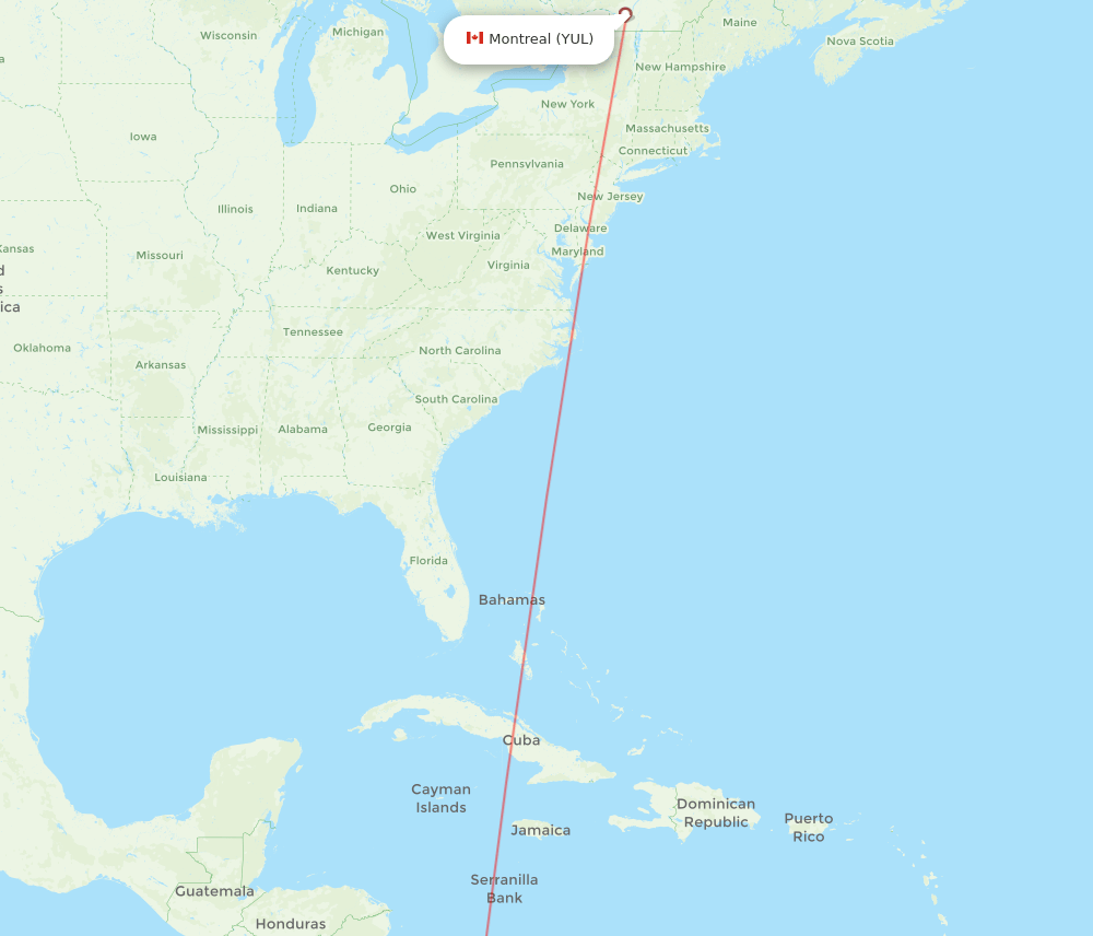 Montreal - Rio Hato route map and flight paths