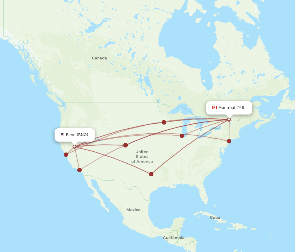 YUL to RNO flights and routes map