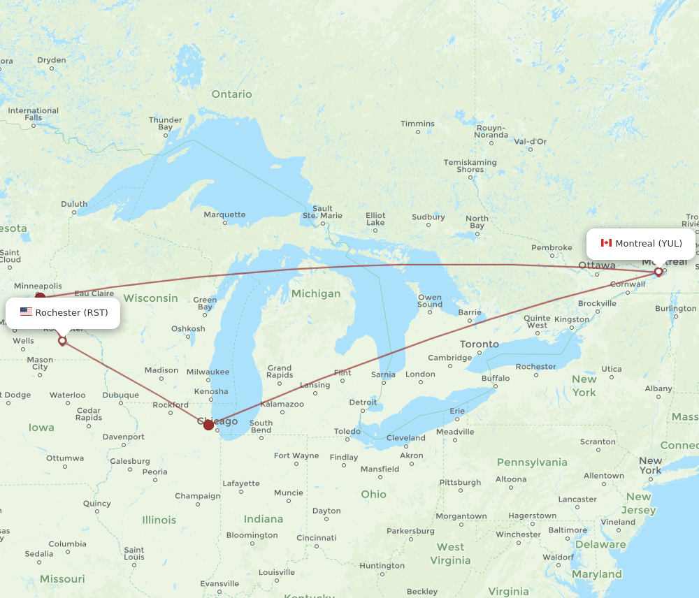 YUL-RST flight routes