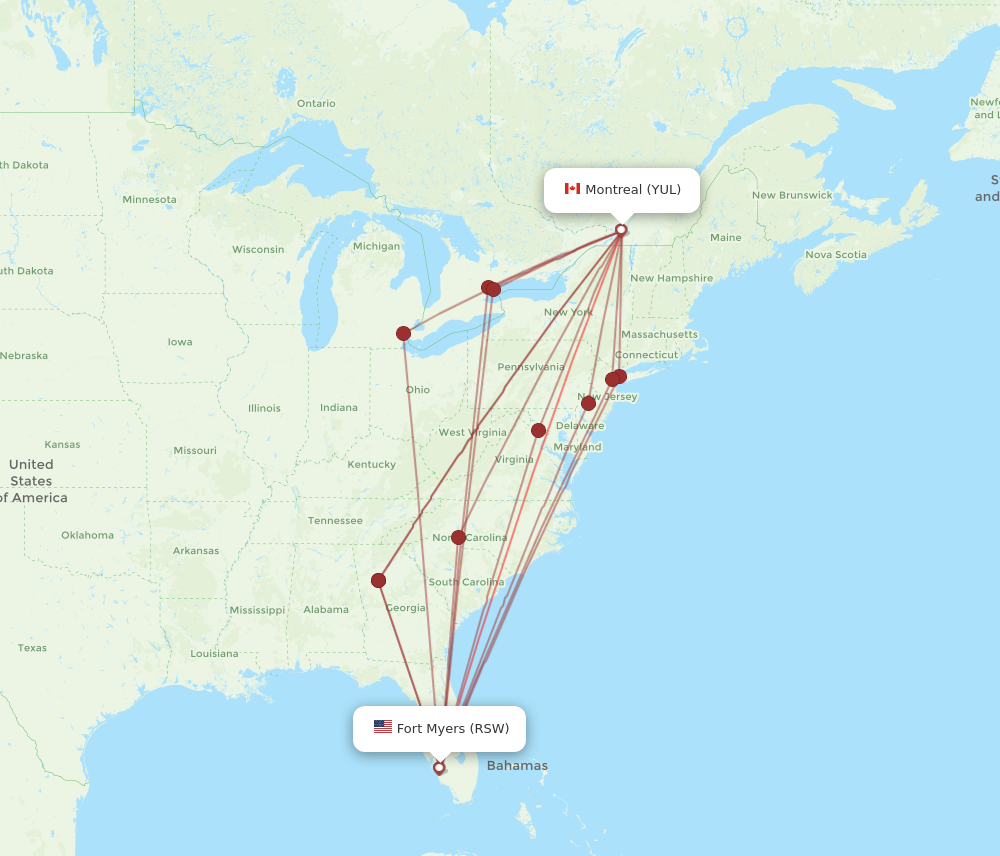 YUL to RSW flights and routes map