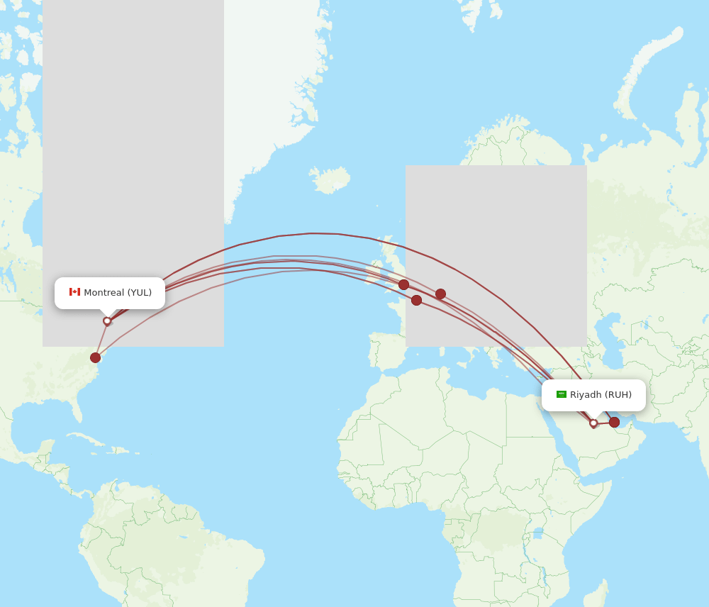 YUL-RUH flight routes