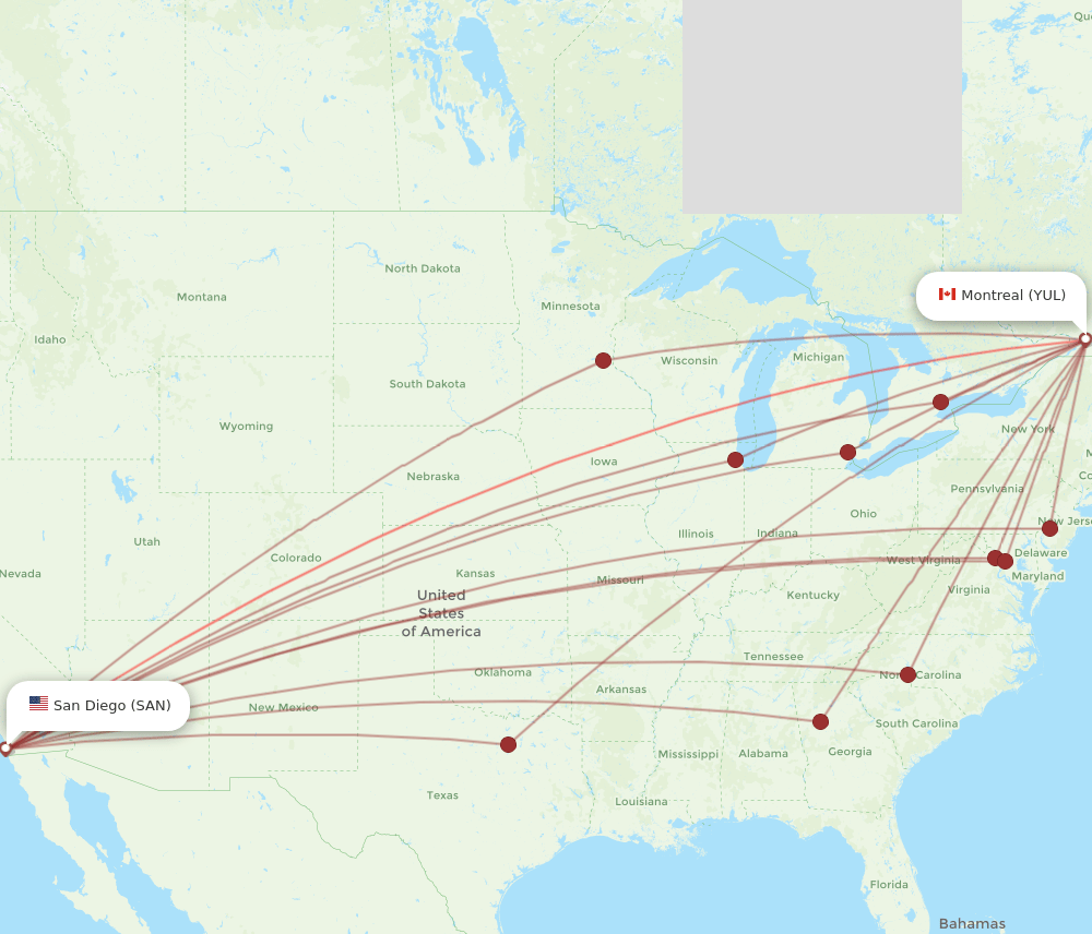 YUL-SAN flight routes