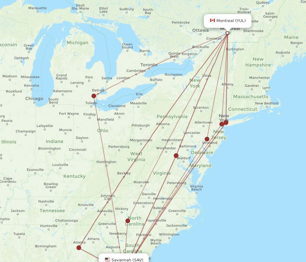 YUL-SAV flight routes