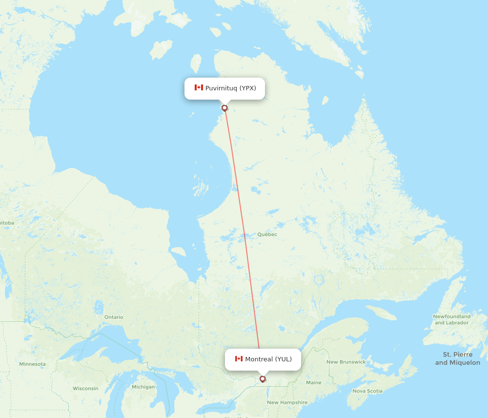 YUL to YPX flights and routes map