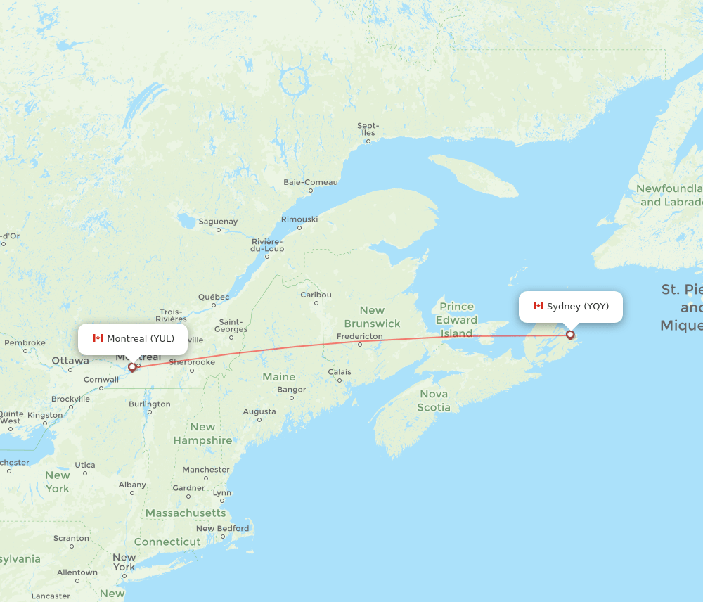 YUL to YQY flights and routes map