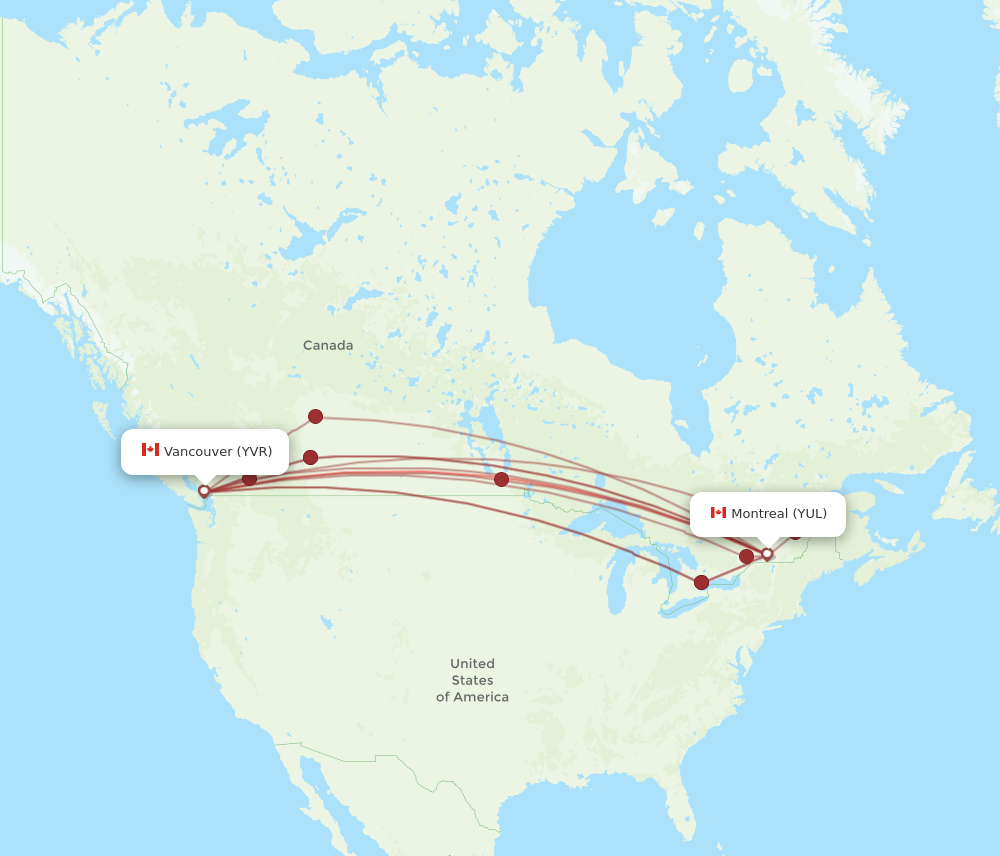 YUL to YVR flights and routes map