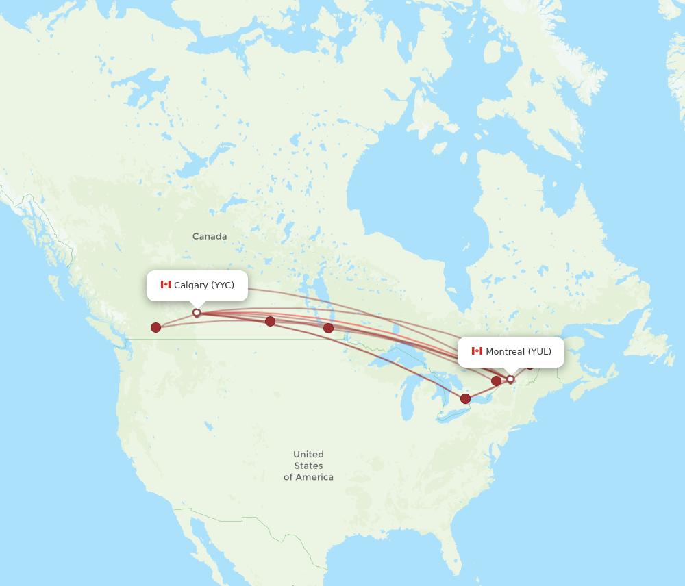 YUL to YYC flights and routes map
