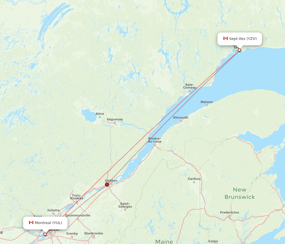 YUL to YZV flights and routes map