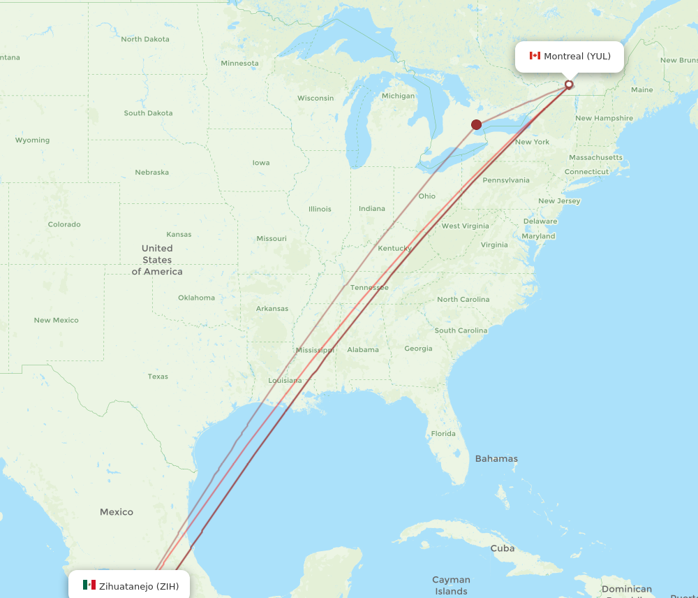 YUL to ZIH flights and routes map