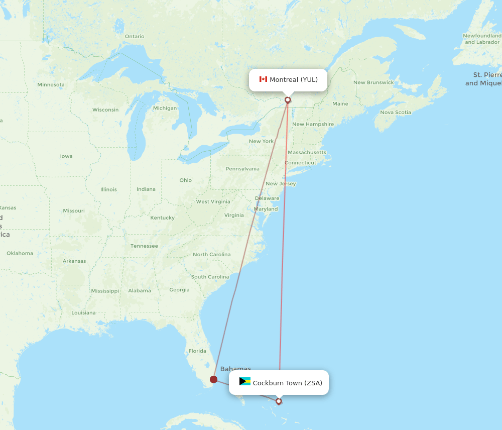 YUL to ZSA flights and routes map