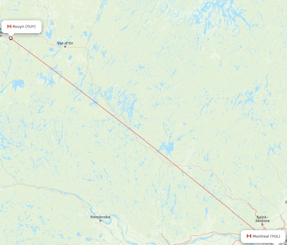 Rouyn - Montreal route map and flight paths