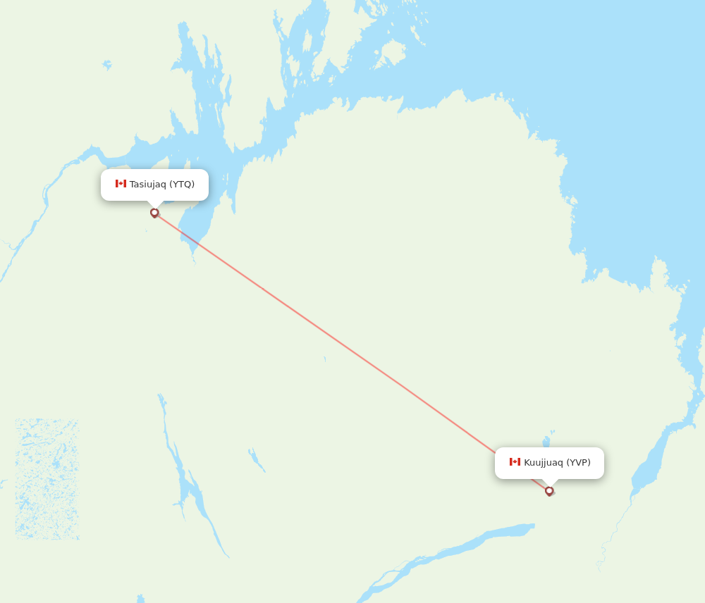 YVP to YTQ flights and routes map